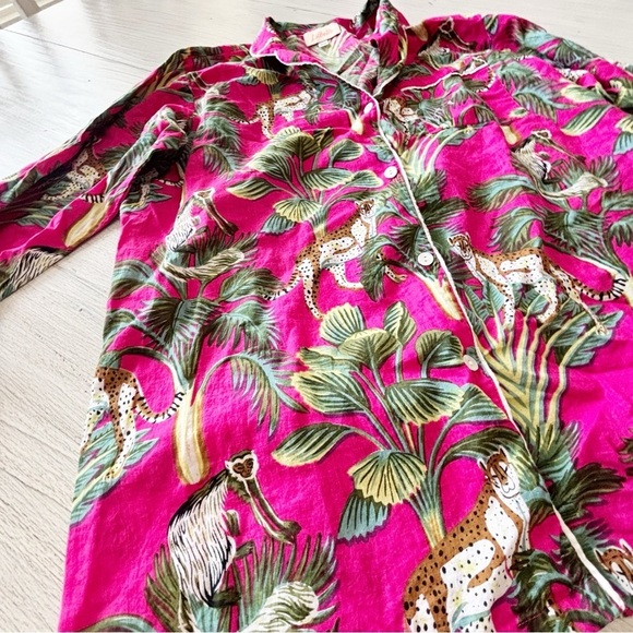 LILIBELLE Women’s Pink Palm Cheetah Monkey Print Button Up Pajama Top Size XS - Picture 3 of 8